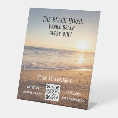 Airbnb Beach House Photo Wifi Password QR Code Pedestal Sign