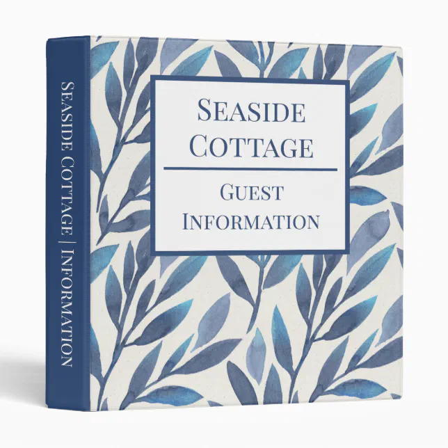 Airbnb Vacation Rental Blue Leaves 3 Ring Binder Zazzle