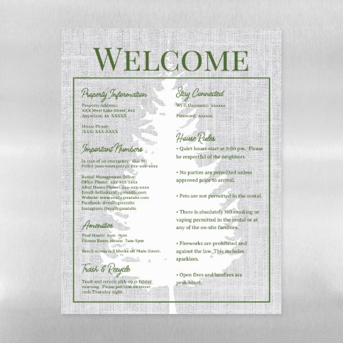 Airbnb Vacation Rental Guest Info Welcome Sign Mag Magnetic Dry Erase Sheet