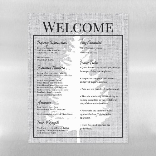 Airbnb Vacation Rental Guest Info Welcome Sign Magnetic Dry Erase Sheet