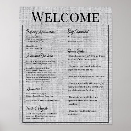 Airbnb Vacation Rental Guest Information Sign