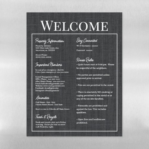 Airbnb Vacation Rental Guest Information Sign Magnetic Dry Erase Sheet