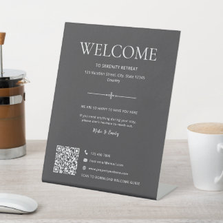 Airbnb Vacation Rental Home Welcome QR Code Gray Pedestal Sign