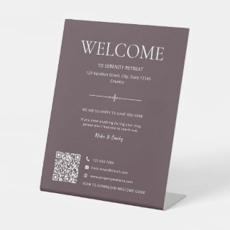 Airbnb Vacation Rental Home Welcome QR Purple Gray Pedestal Sign