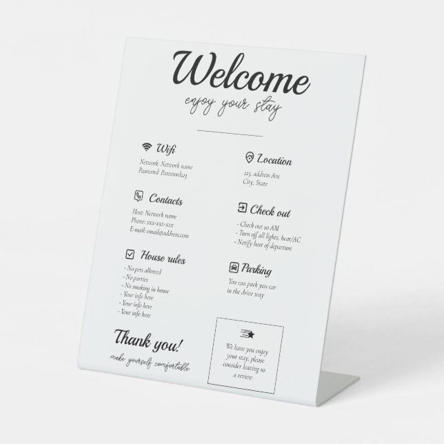 Airbnb Vacation Rental House Welcome Pedestal Sign (Front)