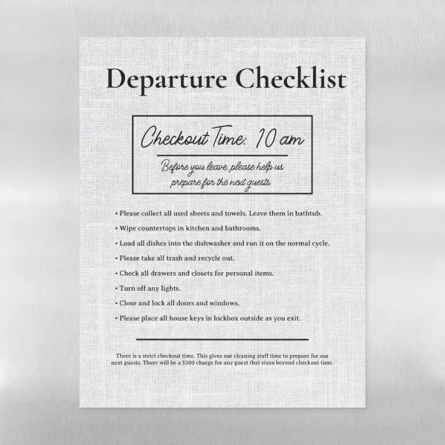 Airbnb Vacation Rental Sign Checkout Checklist Mag Dry Erase
