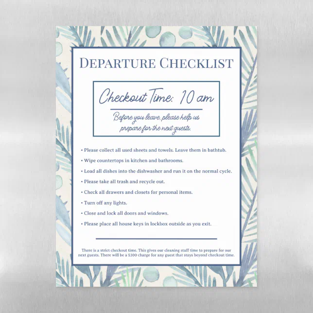 Airbnb Vacation Rental Sign Checkout Checklist Mag Dry Erase