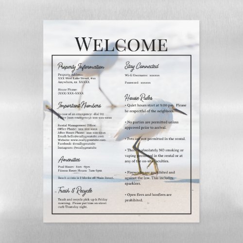 Airbnb Vacation Rental Welcome Sign House Rules Magnetic Dry Erase Sheet