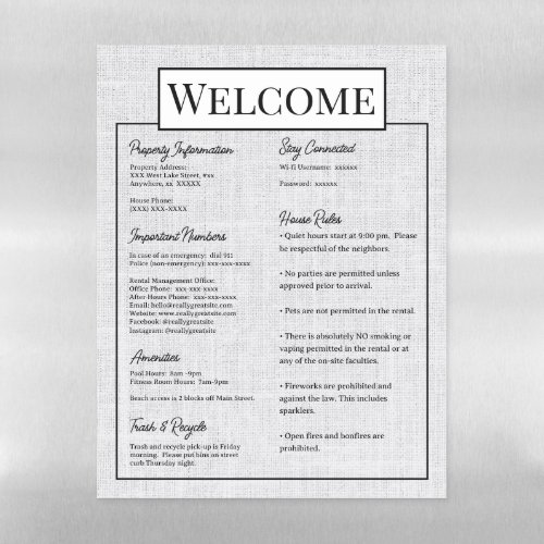 Airbnb Vacation Rental Welcome Sign House Rules Magnetic Dry Erase Sheet