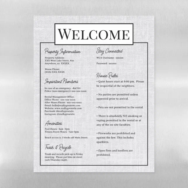 Airbnb Vacation Rental Sign House Rules Dry Erase