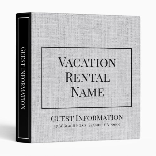 Airbnb Vacation Rental Woven Gray Guest Info 3 Ring Binder