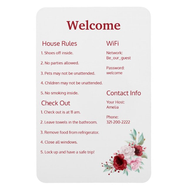 Airbnb Vrbo Welcome Sign Template Guide Magnet (Vertical)