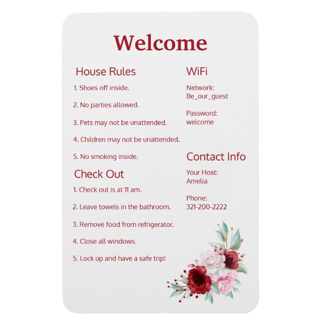 Airbnb Vrbo Welcome Sign Template Guide Magnet (Vertical)