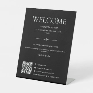 Airbnb Welcome Vacation House Rental QR Code Black Pedestal Sign