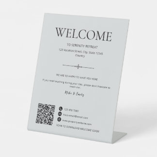 Airbnb Welcome Vacation Rental QR Code Light Gray Pedestal Sign