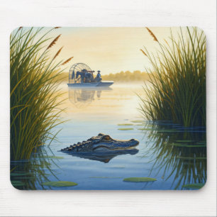 Airboat and Alligator Everglades National Park Mouse Pad