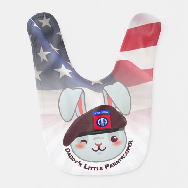 Airborne Baby Bunny “Daddy’s Little Paratrooper” Bib (Front)