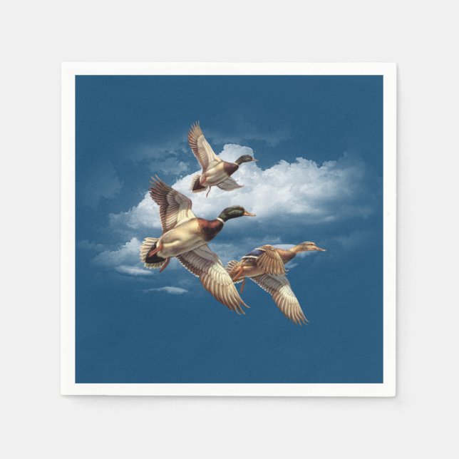 Airborne Mallard Ducks On Blue Napkins (Front)