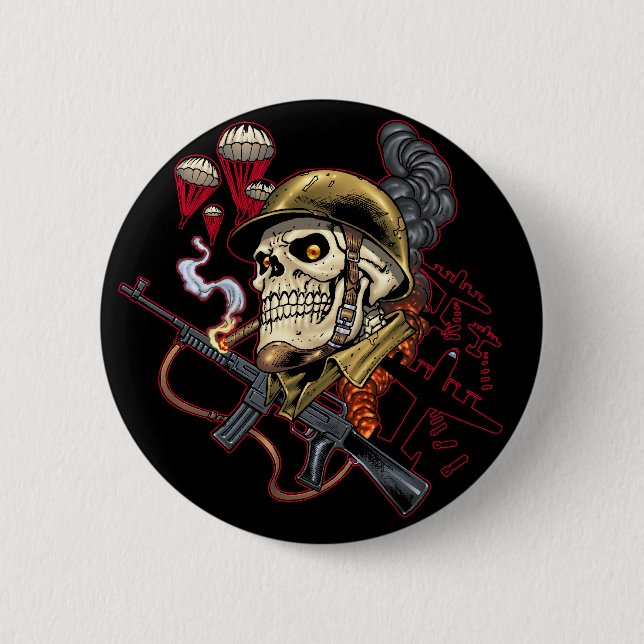 Airborne or Marine Paratrooper Skull with Helmet Button (Front)