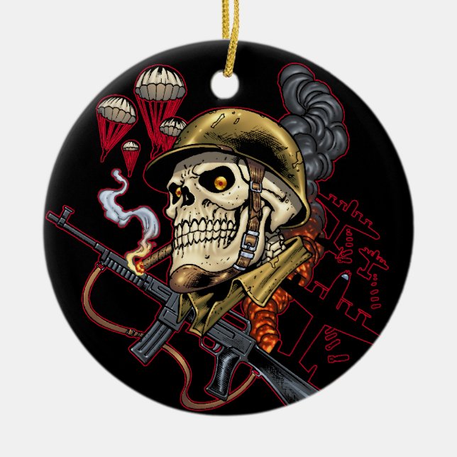 Airborne or Marine Paratrooper Skull with Helmet Ceramic Ornament (Front)