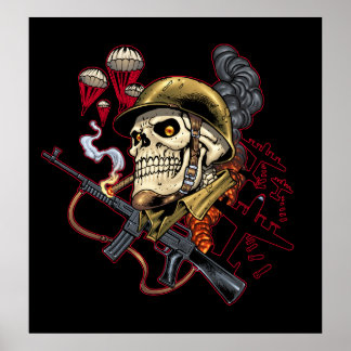 Airborne or Marine Paratrooper Skull with Helmet Poster
