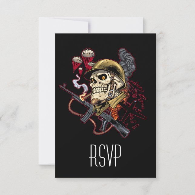 Airborne or Marine Paratrooper Skull with Helmet RSVP Card (Front)