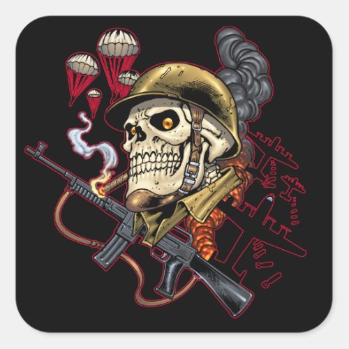 Airborne or Marine Paratrooper Skull with Helmet Square Sticker