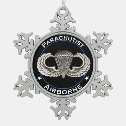 Airborne Parachutist Snowflake Pewter Christmas Ornament