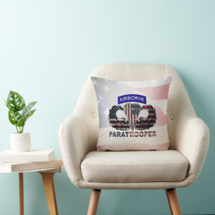 Airborne Paratrooper Flag Throw Pillow