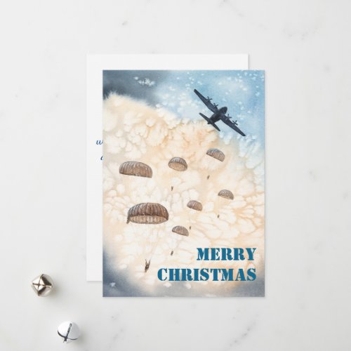 Airborne Paratroopers Jump Christmas  Holiday Card