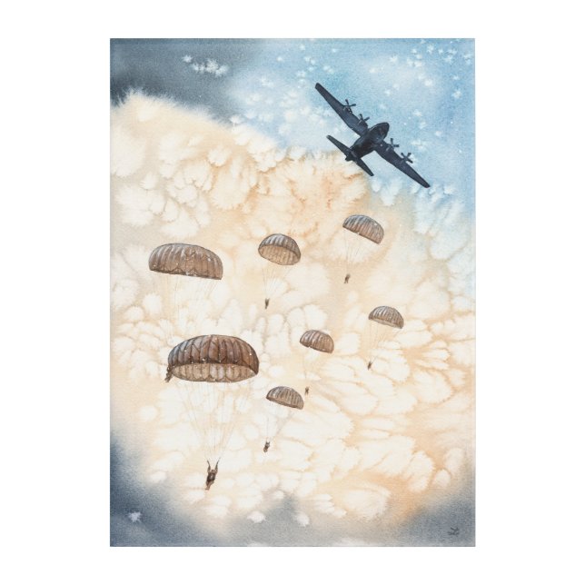Airborne Paratroopers Jump from Hercules Aircraft Acrylic Print (Front)
