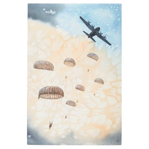 Airborne Paratroopers Jump from Hercules Aircraft  Metal Print