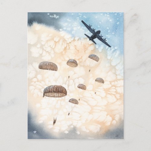 Airborne Paratroopers Jump from Hercules Aircraft Postcard