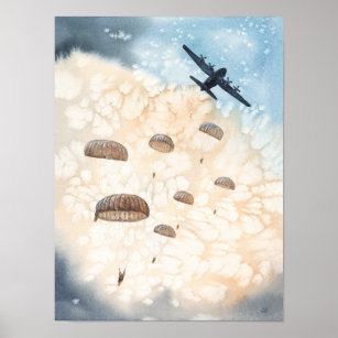Airborne Paratroopers Jump from Hercules Aircraft Poster