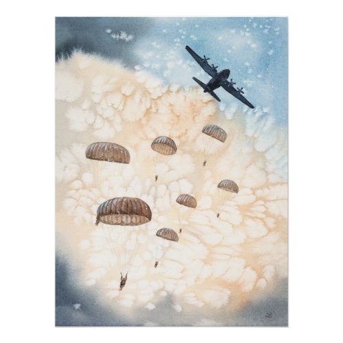Airborne Paratroopers Jump from Hercules Aircraft Poster