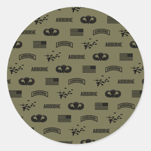 Airborne Pattern (Green) Classic Round Sticker (Front)
