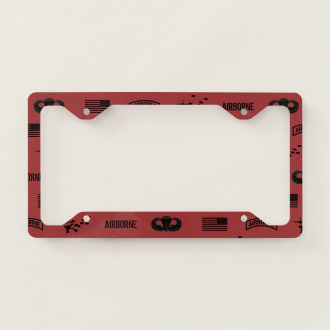 Airborne Pattern (Red) License Plate Frame (Front)
