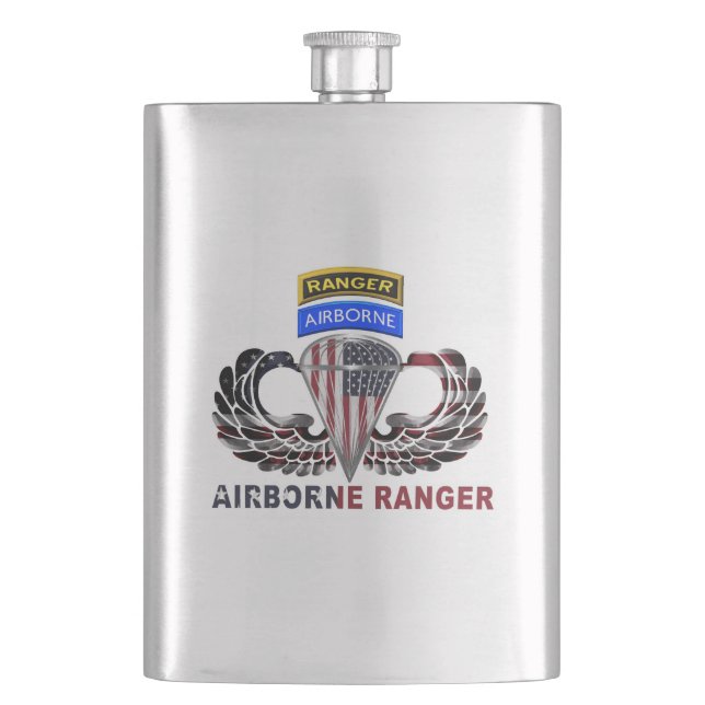 Airborne Ranger Master Flaming Parachutist Wings Flask (Front)
