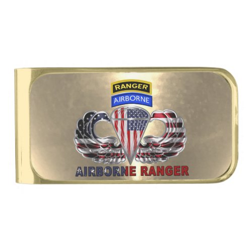  Airborne Ranger Paratrooper Gold Finish Money Clip