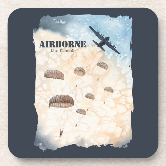 Airborne The Finest Paratroopers Jump Customizable Beverage Coaster (Front)