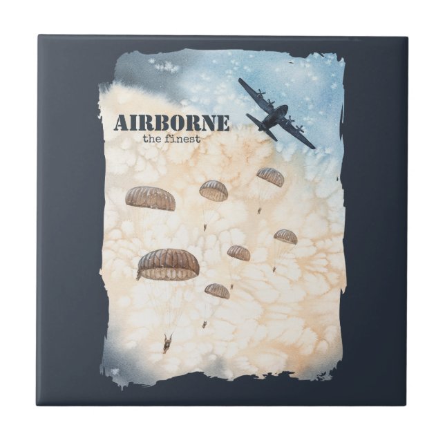 Airborne The Finest Paratroopers Jump Customizable Ceramic Tile (Front)