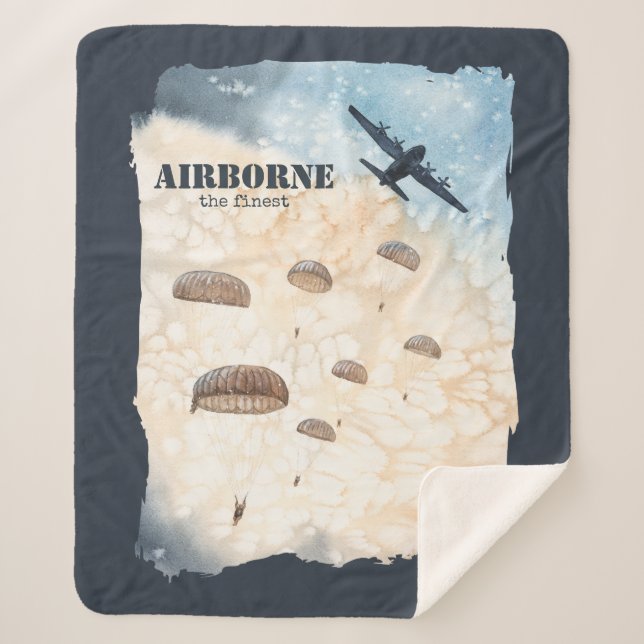 Airborne The Finest Paratroopers Jump Customizable Sherpa Blanket (Front)