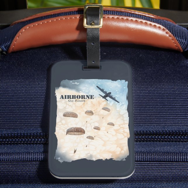 Airborne The Finest Paratroopers Jump Personalized Luggage Tag (Front Insitu 2)