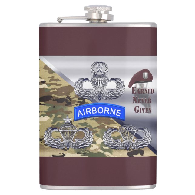 Airborne Wings – “Earned Never Given” Flask (Front)