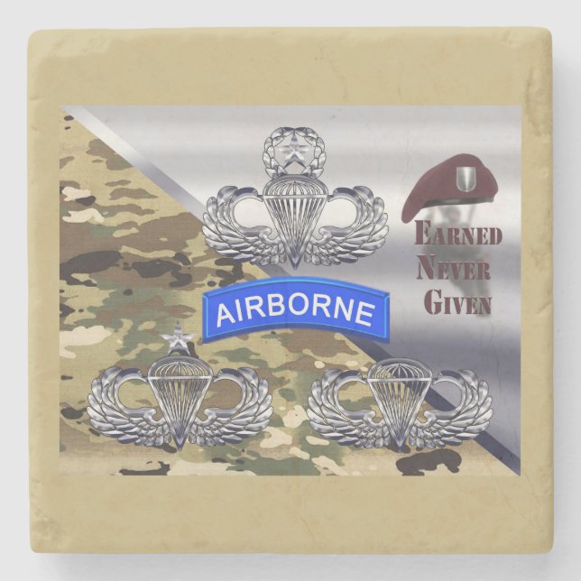 Airborne Wings – Earned Never Given Stone Coaster (Front)