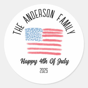 Airbrush American Flag Personalized Family Name Classic Round Sticker