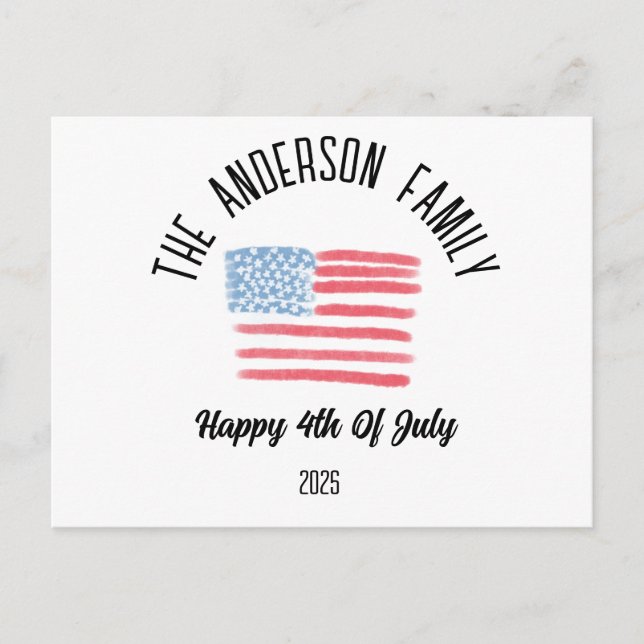 Airbrush American Flag Personalized Family Name Holiday Postcard (Front)