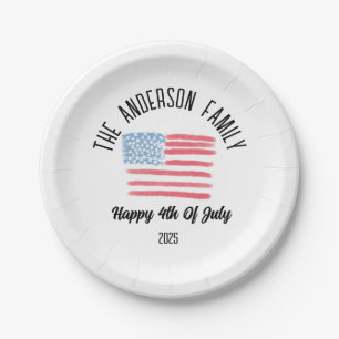 Airbrush American Flag Personalized Family Name Paper Plates