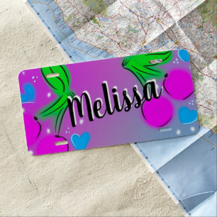 Airbrush Cherries Colorful Sparkle Name  License Plate