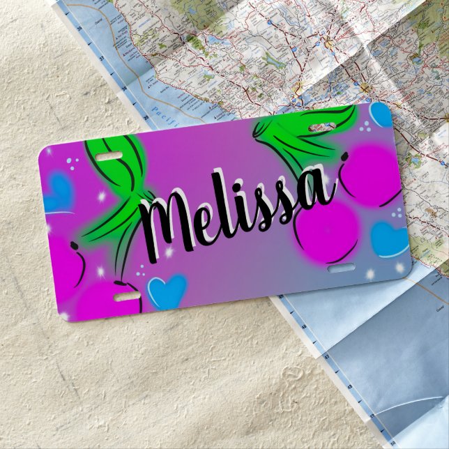Airbrush Cherries Colorful Sparkle Name  License Plate (In Situ)